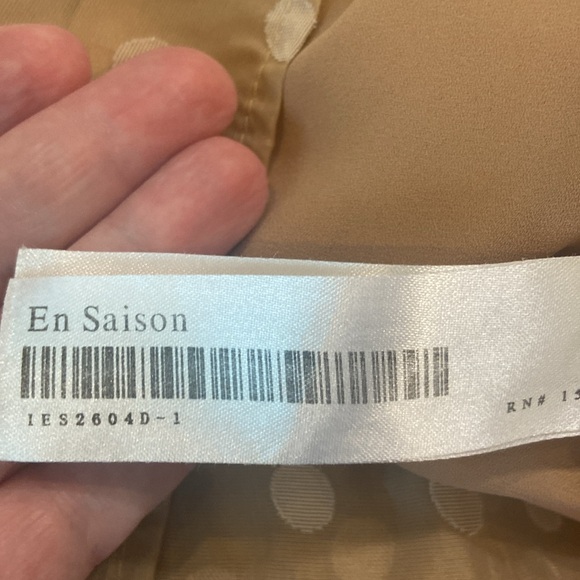 En Saison Meline Poplin Babydoll Dress in taupe with polka dots. Size Large - Picture 11 of 11